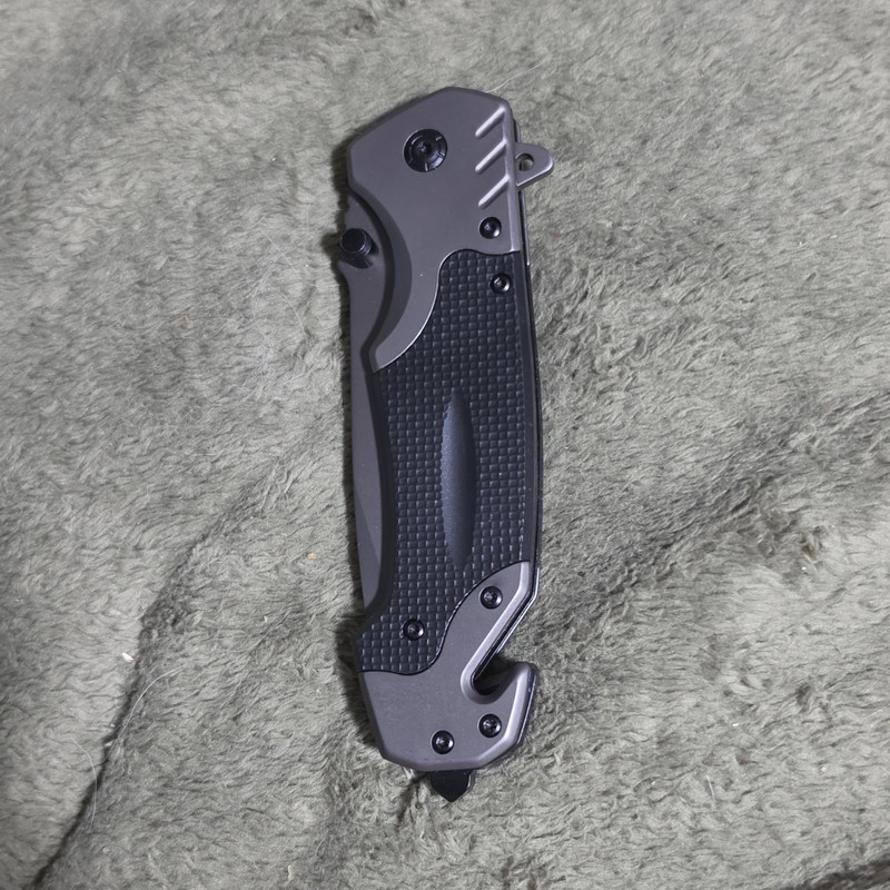 Black Gray Aluminum Pocketknife Drop Point Manual Liner Lock Glass Breaker