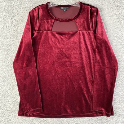 INC Top Womens Large Red Velvet Velour Cut Out Whimsigoth Vamp Witchy Coquette