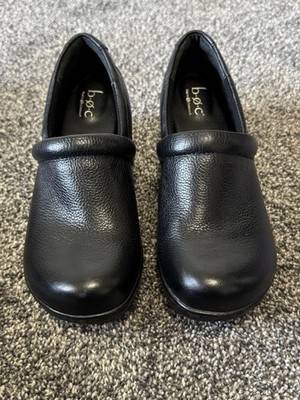 b.o.c. Women s Nadiya Slip-On Black Leather Wedge Shoes Size 8.5