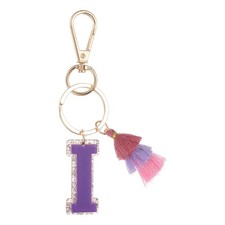 Initial Letter Keychain, Cute Alphabet Letter-I Charm with Tassel, Purple Blue