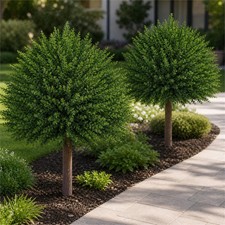 Artificial Cedar Topiary Trees 2 Pack 25.6in Fake Plants for Front Porch Decor