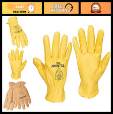 Premium Deerskin Drivers Gloves, Unlined, Large, Tan - Top Grain Leather Work Gl