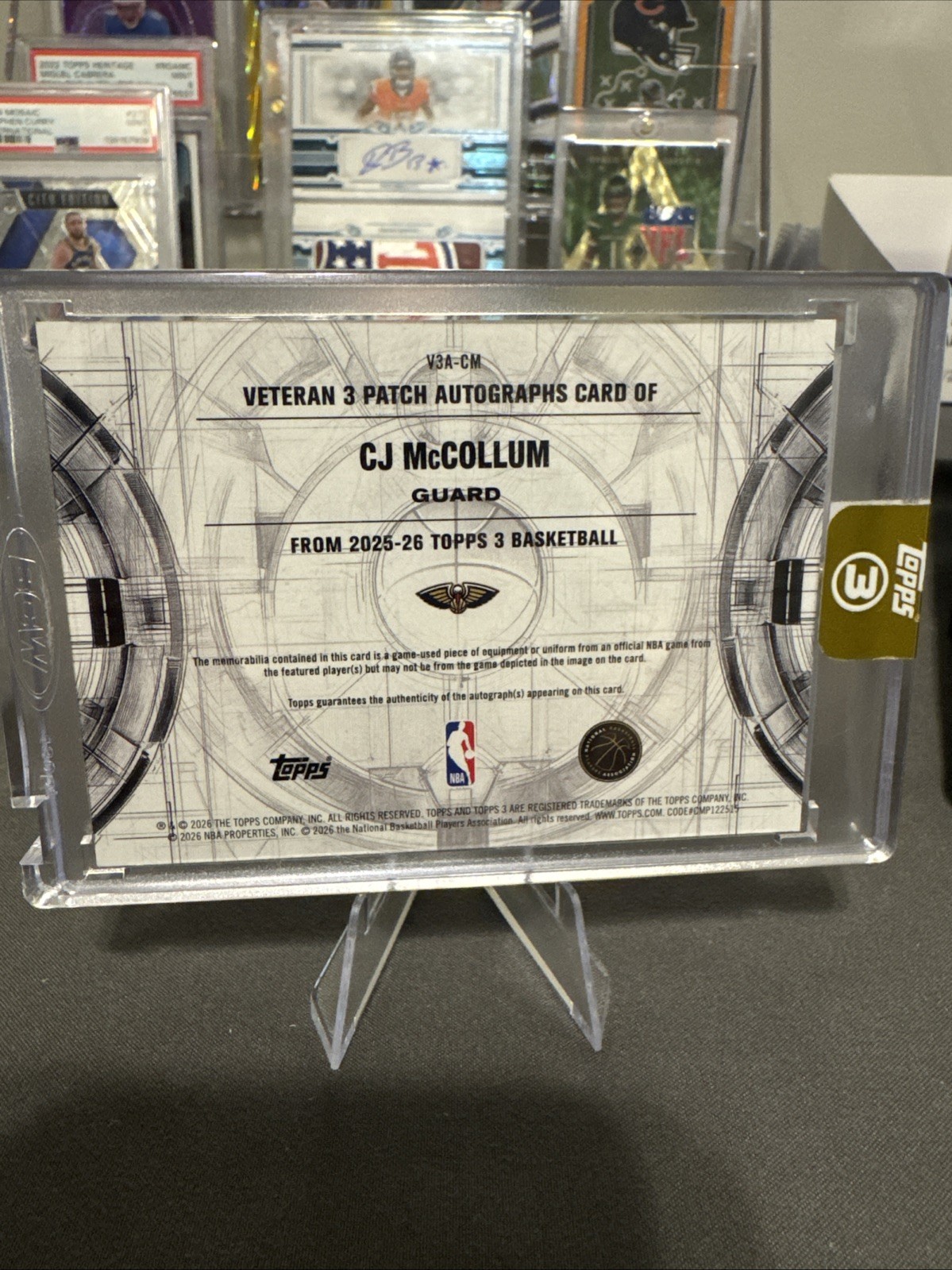 CJ Mccollum 2025-26 Topps 3 Basketball Veteran 3 Game Used Patch Auto /10 view 2