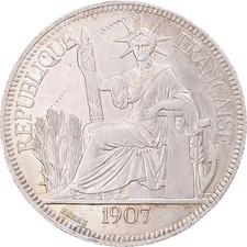 [#344265] Coin, FRENCH INDO-CHINA, Piastre, 1907, Paris, AU, Silver, KM:5a.1