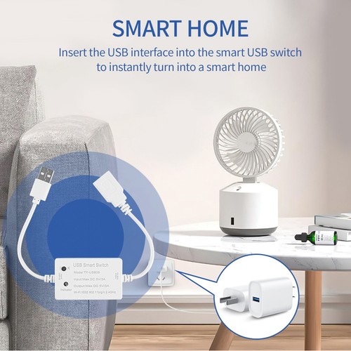 Minuteur Connecté WiFi Tuya Pour Prises USB - Contrôle à Distance Via Appli, Blanc