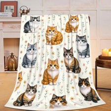 Cat Blanket Cute Kitten Throw Blanket Soft Warm Cozy Fleece Fuzzy Plush Cats ...