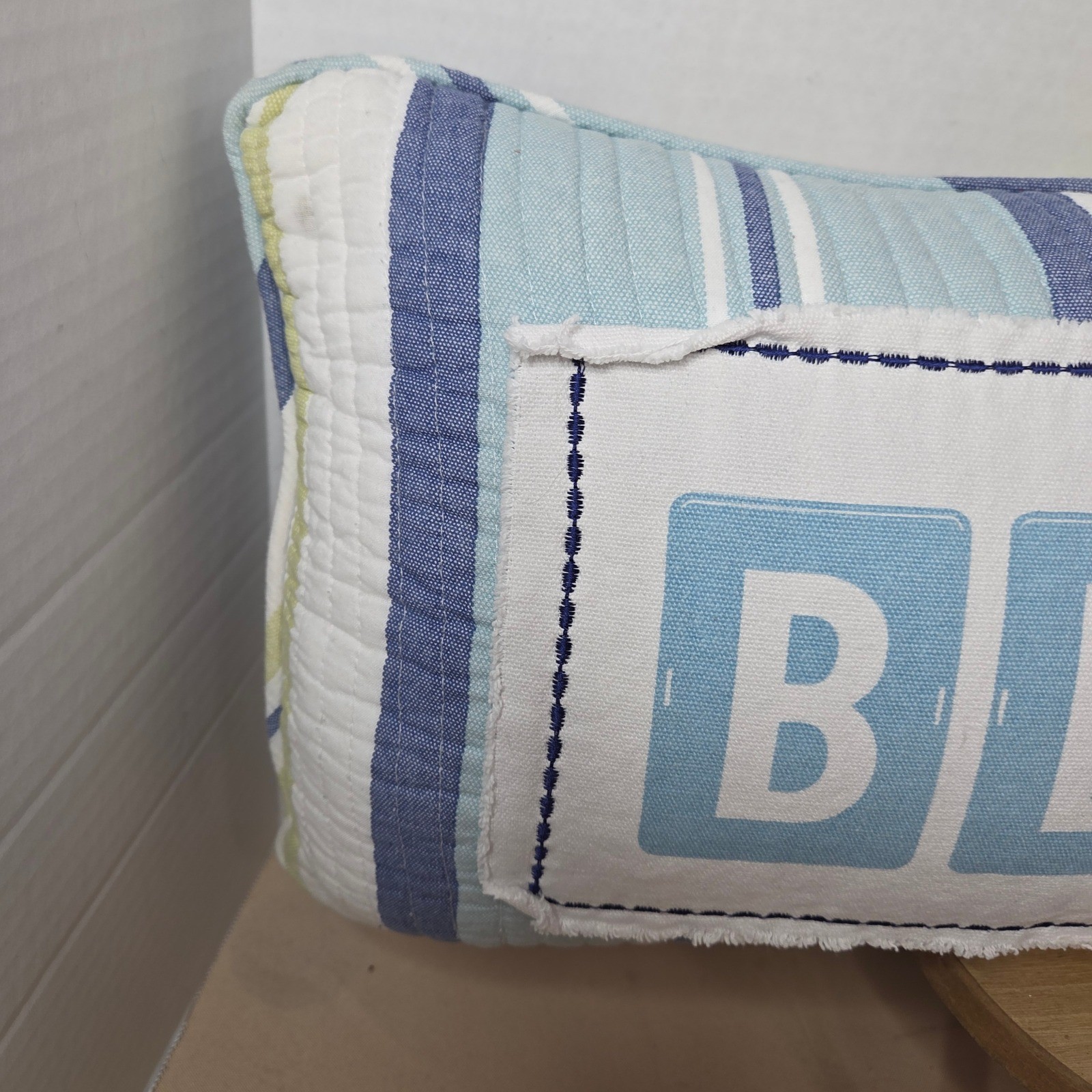 LEVTEX HOME Bayport Beach Lumbar Pillow Blue White Striped Coastal Down-Filled