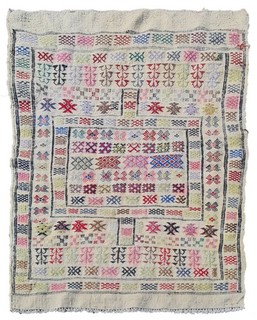 Rare Hand Knotted Vintage Morocco Sumouk Kilim Wool Area Rug 4 x 3 Ft