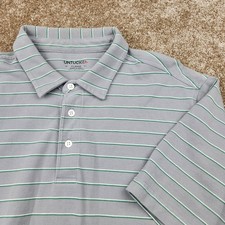 UNTUCKit Mens XL Pima Cotton Striped Polo Shirt Grey Green Short Sleeve Casual
