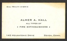 Almer A Hall Fire Extinguishers Devon CT card 1940s