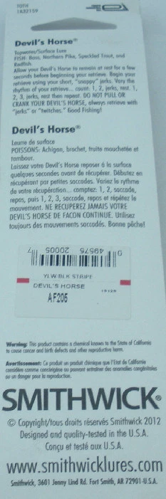 Smithwick AF205 4-1/2 英寸魔鬼马 1/2 盎司黄色和黑色条纹 — 第 3/3 张图片