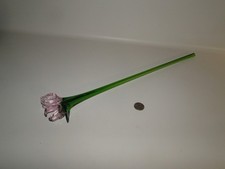 19 1/2" Long Stem Blown Glass Double Pink Bloom Flower With Green Stem