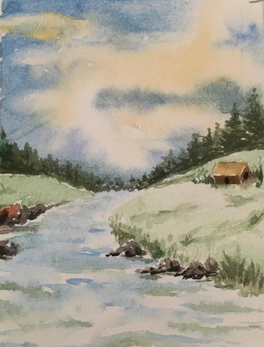 Tarjeta de arte firmada pintura original ACEO acuarela paisaje mini bellas artes - Imagen 2 de 3