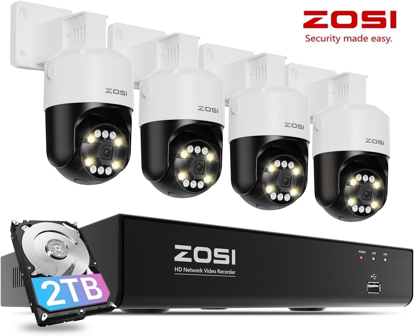ZOSI 8CH 4K PTZ PoE Security Camera System 4x 8MP Camera Aut