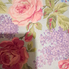 Floral Rose Print Fabric Material Pink Purple Green Flowers . 2 pieces 32x42 ea