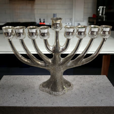 Albero candelabro Hanukkah Menorah 9 rami Chanukia Judaica placcato argento vintage