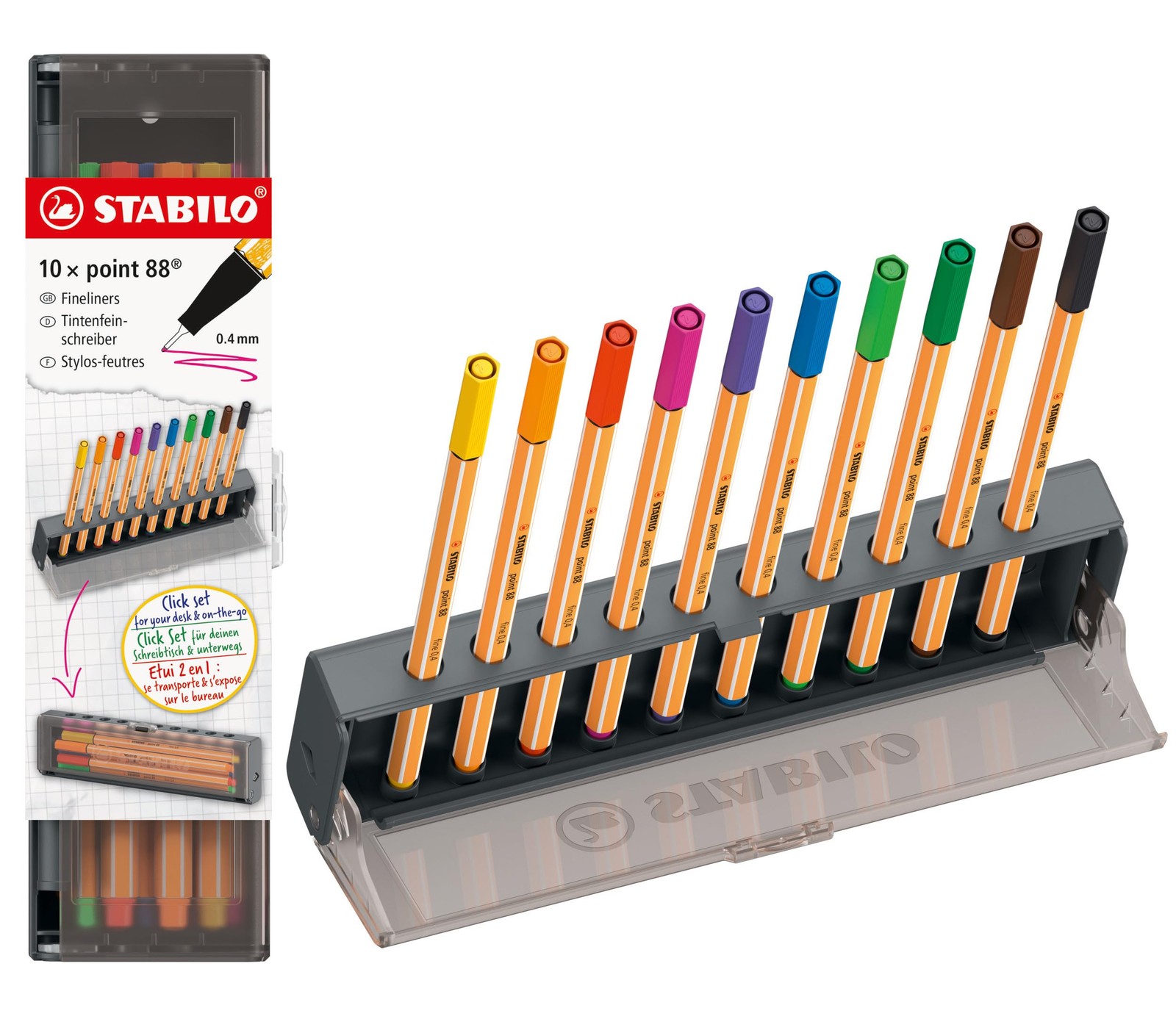 STABILO point 88 - Fineliner - Click Set da 10 - Colori assortiti