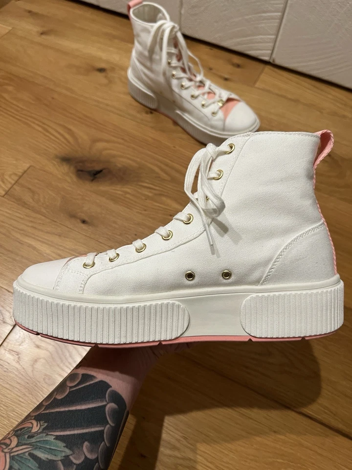 PF Flyers Womens Allston Hi Top Platform Canvas Sneakers Size 9.5 Peaches Cream - Image 4 of 4