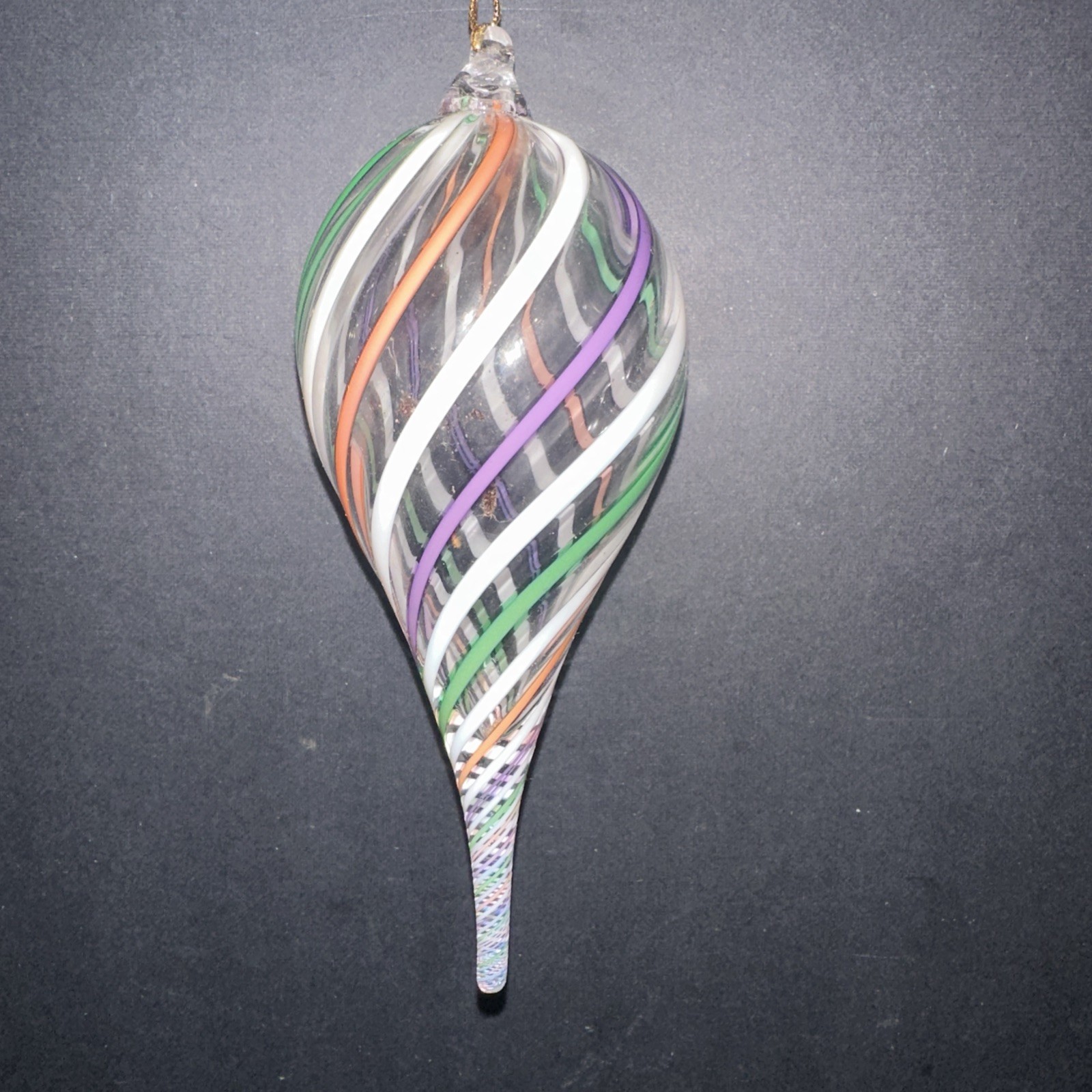 Hand Blown Glass Ornament Studio Art Multicolor Teardrop Swirl 5” Unique Piece 