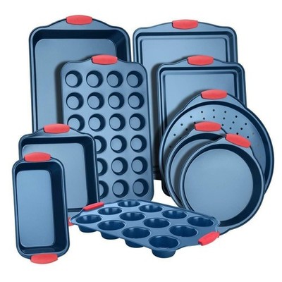 NutriChef 10Pcs Kitchen Oven Baking Pans Deluxe Nonstick Blue Coating Inside