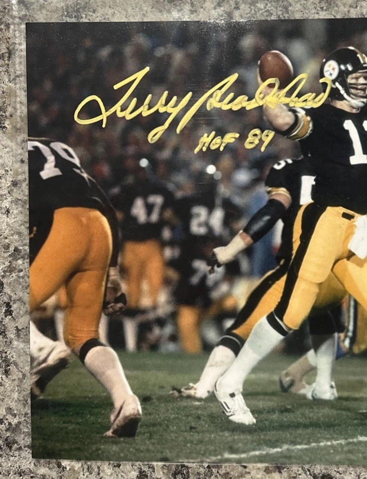 Foto firmada por Terry Bradshaw 8x10 Pittsburgh Steelers HOF inscripción firmada a mano Foto 2 de 4
