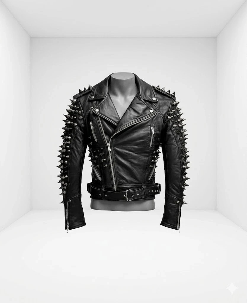 Chaqueta de cuero con tachuelas completas para hombre gótica punk rockero moto abrigo