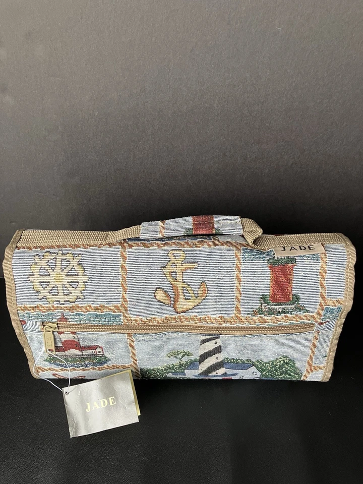 Vintage Jade Rolling Travel Bag Handles Wheels Nautical Tapestry Pattern 23 in - Image 2 of 4