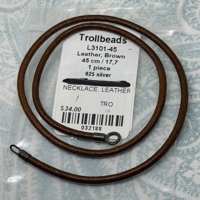 Authentic Trollbeads Brown Leather Necklace 17.7 inch/45 cm, New
