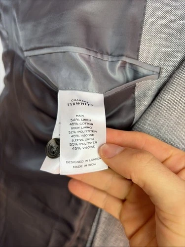 Charles Tyrwhitt (42R) Linen & Cotton Summer Jacket Sport Coat Blazer Slim Fit image 15