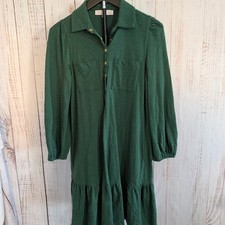 Loft Petite Henley Shirt Dress Womens SP Green Ruffle Tier Snap Front Casual