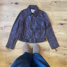 Vintage Redskins burgendy leather biker jacket  crazy back embroidery size M