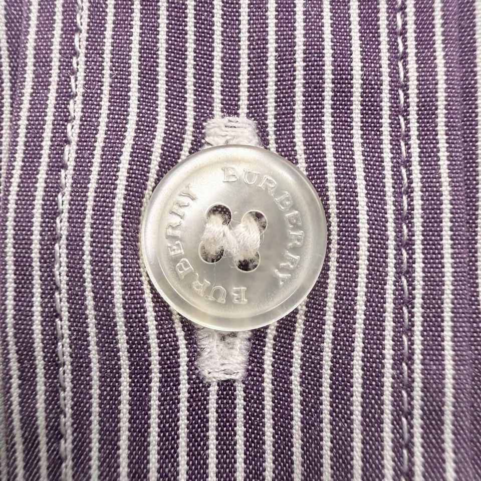 Vintage Burberry Brit Button Shirt Men’s Size 2XL Striped Wine White Hong Kong - Image 4 of 4