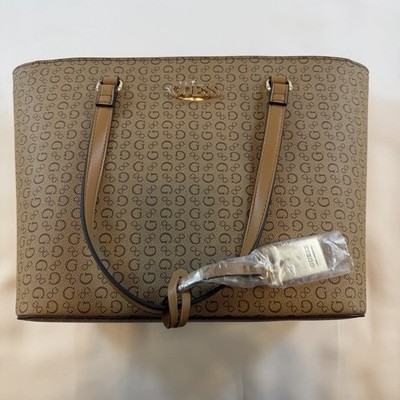 Guess Artemis Mocha Logo Tote Shoulder Bag Medium Brown Embossed SG891722 NWT