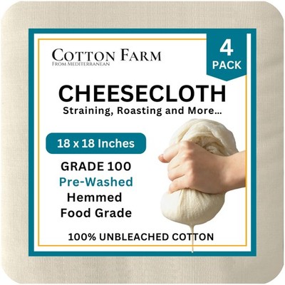 Cotton Farm Pre-Cut Cheese Cloths, 18 x 18 inch, Grade 100, Overlocked Edges,...