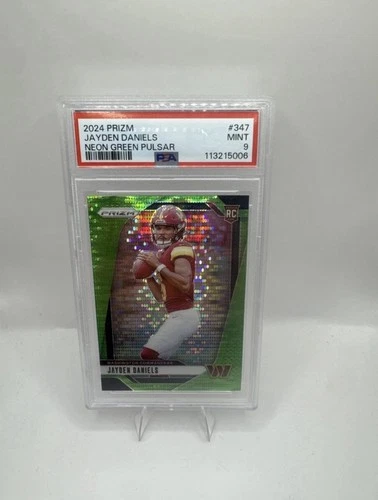 2024 Panini Prizm Jayden Daniels #347 Neon Green Pulsar Prizm (RC)  PSA 9