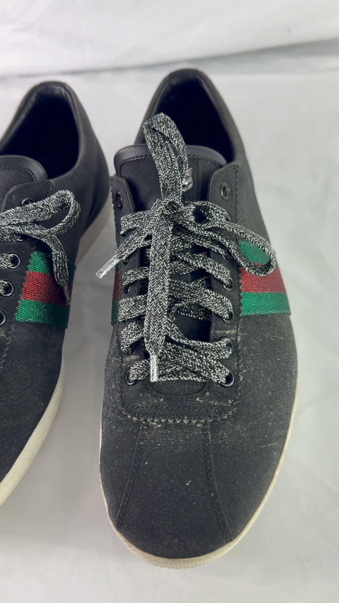 GUCCI Bambi Web Black Glitter Textile Men's Sneakers Made in Italy