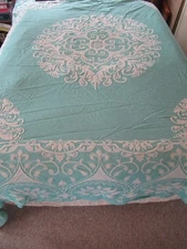 100% Cotton Teal Aqua Queen Bedspread w 2 Standard Pillow Shams BARELY USED