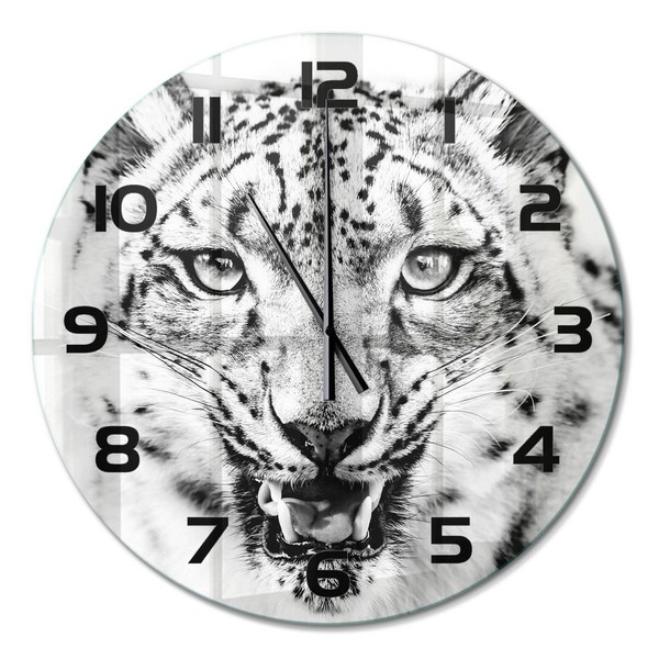 Runde Wanduhr Runde Glasuhr Aus Glas Schneeleopard Schwarze Zeiger Fi60 Cm-image