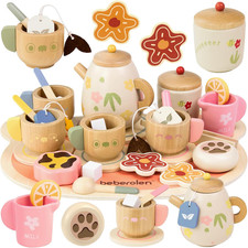 Tea Party Set for Toddlers 3-5 Girls Boy Birthday Gift Pretend Play Food Wooden