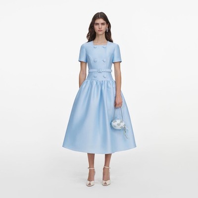 Self Portrait BLUE BUTTON FRONT TAFFETA MIDI DRESS $ 740 Size US 10 UK 14