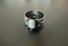 Vintage Navajo Opal Band Ring signed B.Y.G. Sterling size 6