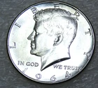 1964 Kennedy Silver Half Dollar AU/BU Frosty White Luster in saflip #W256