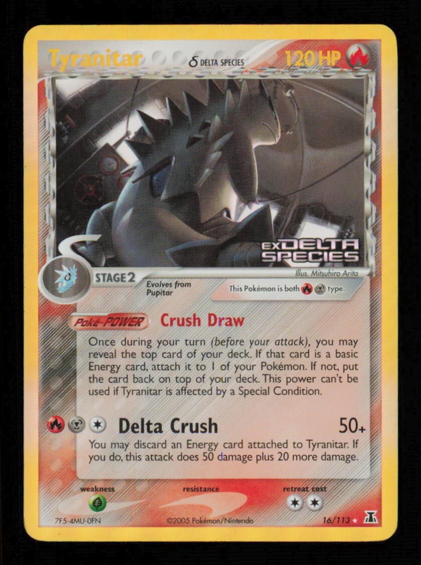 Pokemon Card Tyranitar 16/113 ex Delta Species Reverse Holo Foil Vintage LP 2005