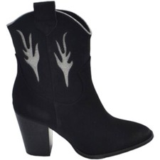 Tronchetto donna camperos con tacco in legno cono 7cm a punta in camoscio nero z