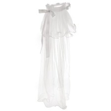 White Tulle First Communion Veil for Girls 32 Inches Faux Pearls and Ribbons