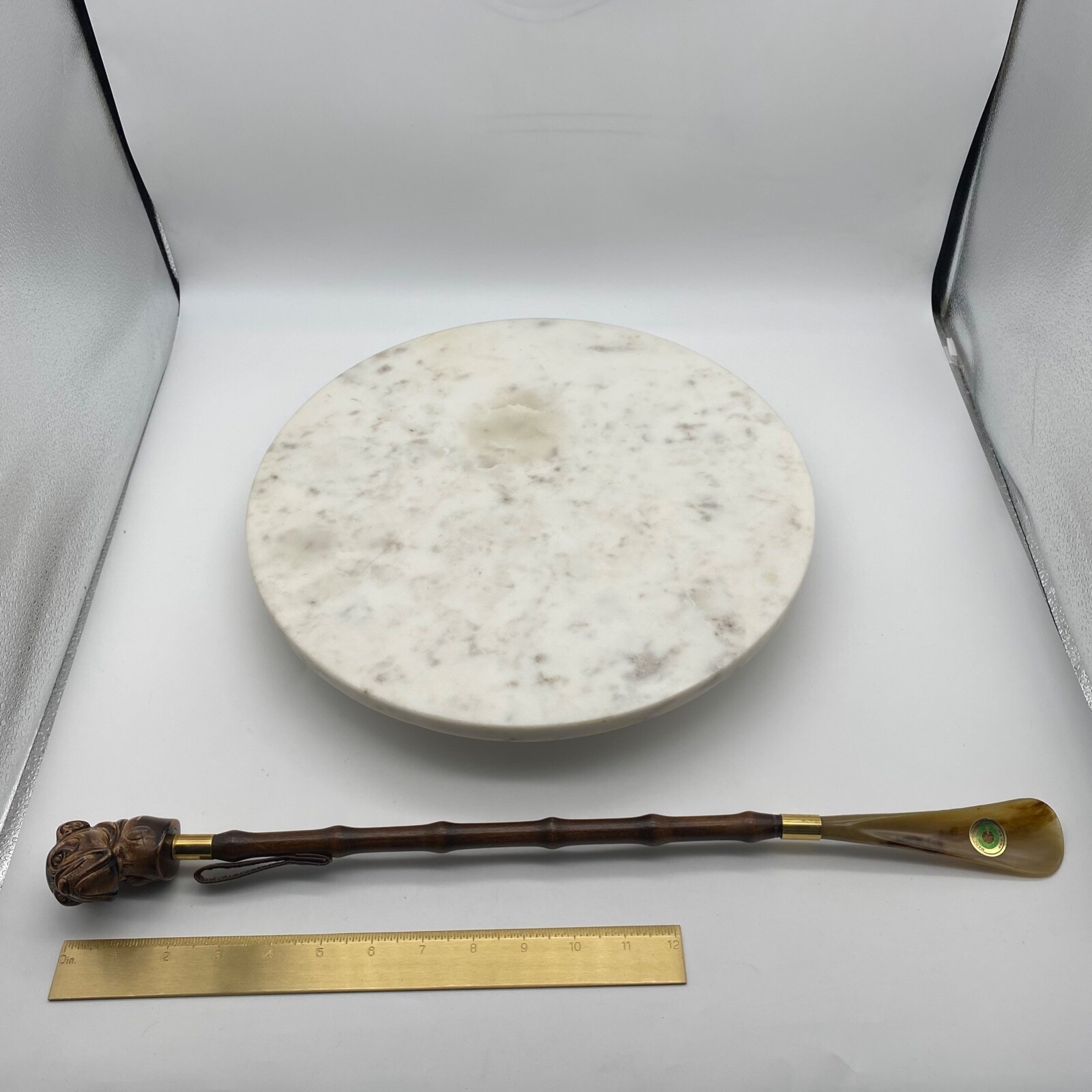 Vintage Bulldog Head Bamboo Shoe Horn Slipper Spoon S… Gem