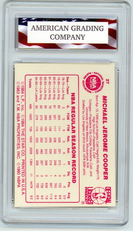 1985-86 Star #27 Michael Cooper AGC 10 Gem Mint Los Angeles Lakers - Image 2 of 2