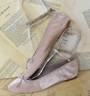 Anthropologie Guilhermina Velvet Ballet Flat Jewel Ankle Strap Tan