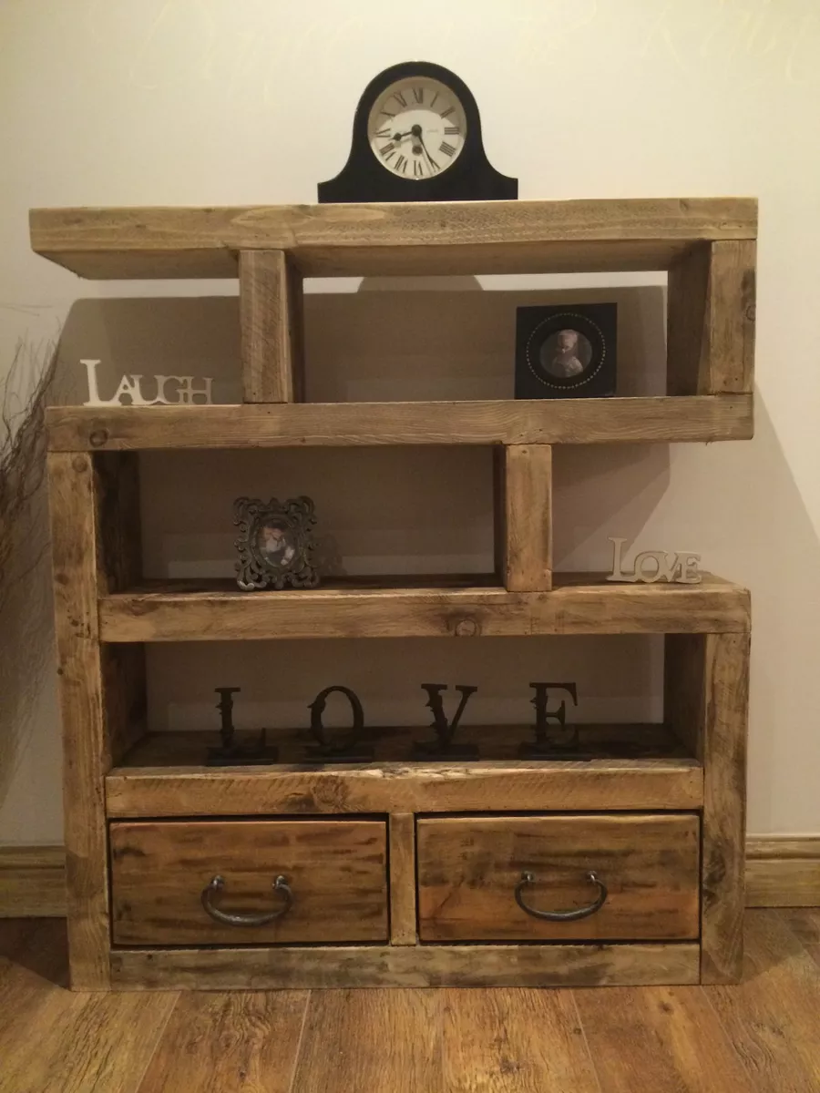 CHUNKY RUSTIC SOLID WOODEN SMALL SHELVING UNIT BOOKCASE