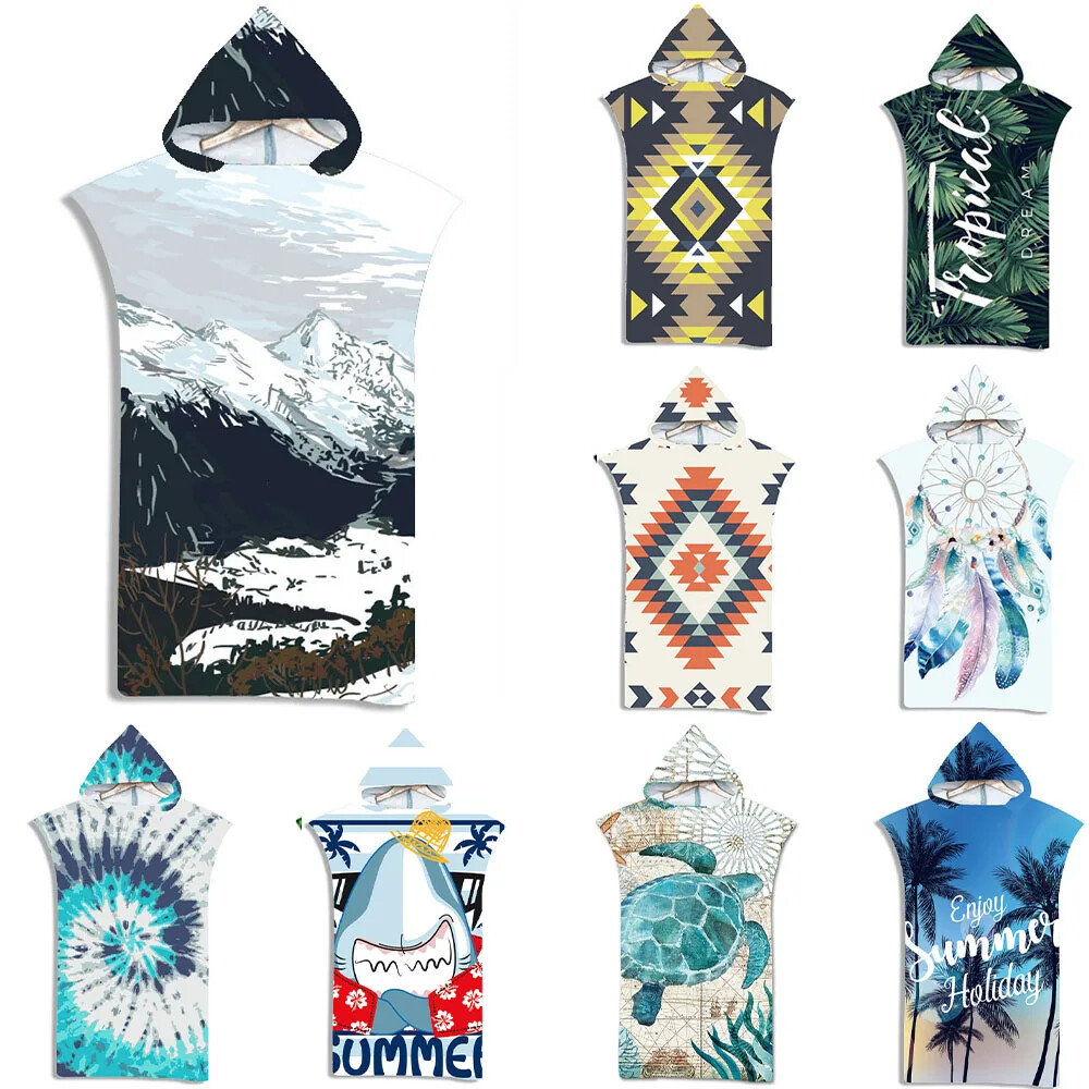 Microfiber Quick Dry Summer Hooded Beach Towel Adult Kids Swim Beach Bathrobe